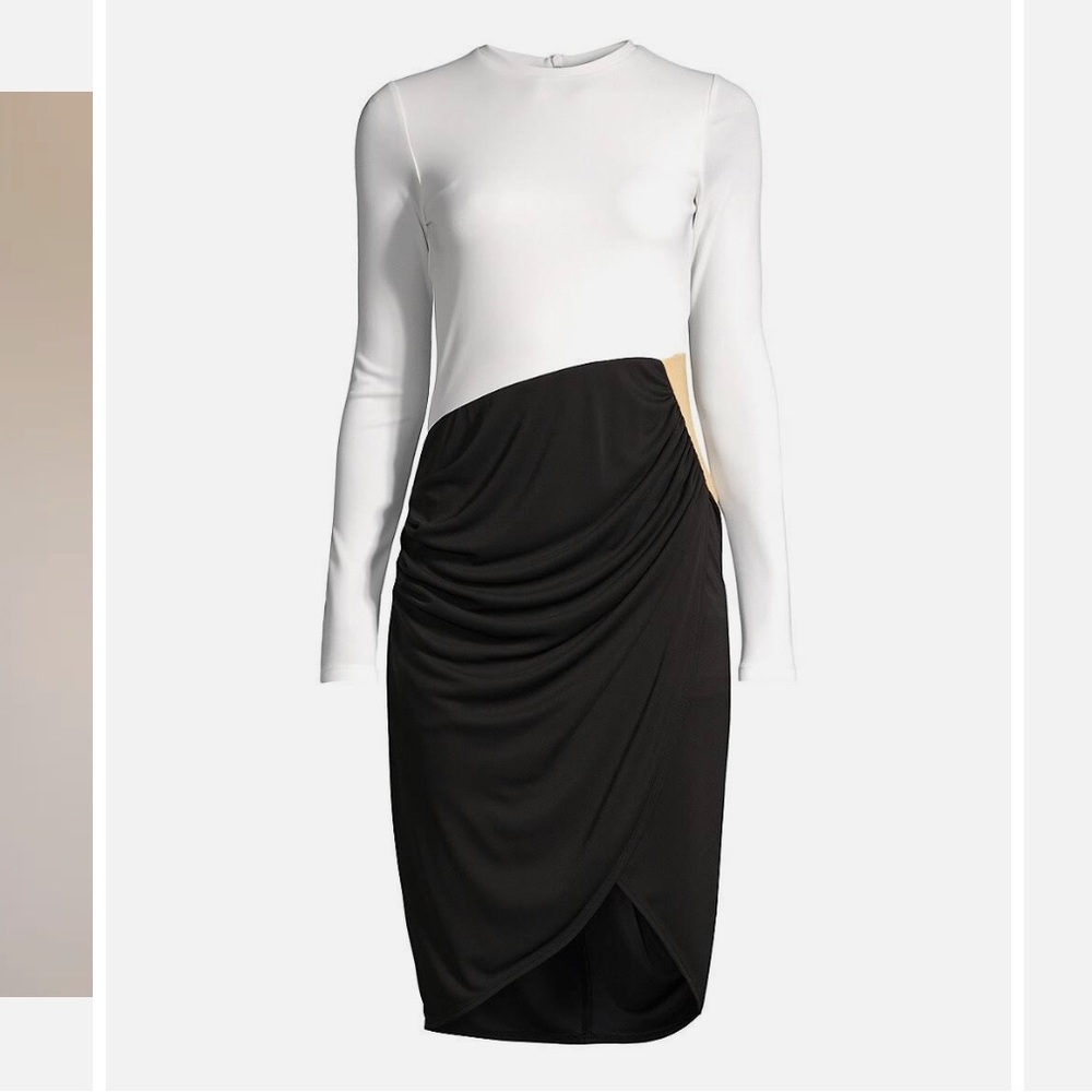 NWT Donna Karen Long Sleeve Contrast Front Midi Dress Size 16